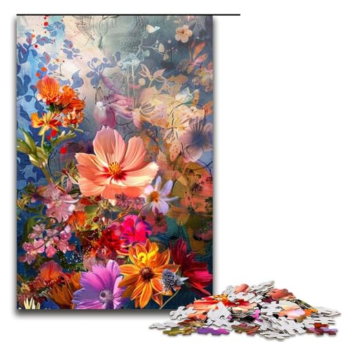 1000-teiliges Spiel „Bunte Blumen“, Puzzle aus Holz, tolles Geschenk für Erwachsene (Größe 50 x 75 cm) von LLONGKT