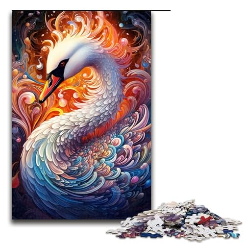 1000-teiliges Spiel „Bunte Schwäne“, Puzzle aus Holz, tolles Geschenk für Erwachsene (Größe 50 x 75 cm) von LLONGKT