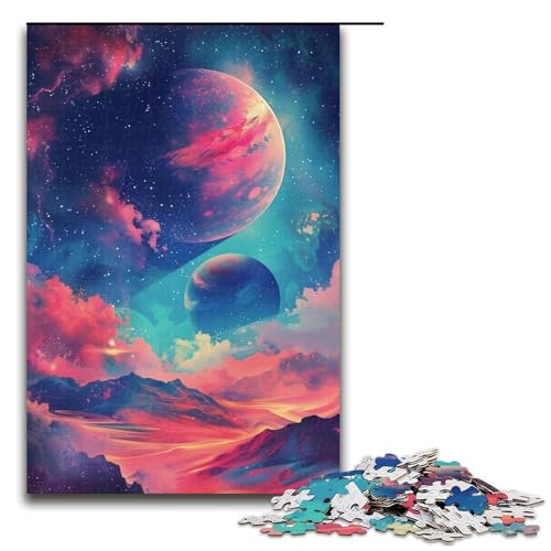 1000-teiliges Spiel „Bunter Planet“, Puzzle aus Holz, tolles Geschenk für Erwachsene (Größe 50 x 75 cm) von LLONGKT