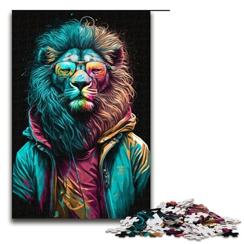 1000-teiliges Spiel „Der Löwe mit der Krone“, Puzzle aus Holz, tolles Geschenk für Erwachsene (Größe 50 x 75 cm) von LLONGKT