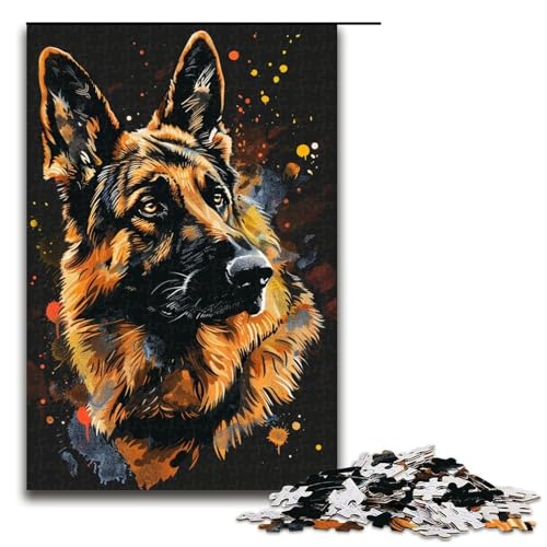 1000-teiliges Spiel „Deutscher Schäferhund DJ Neon“, Puzzle aus Holz, tolles Geschenk für Erwachsene (Größe 50 x 75 cm) von LLONGKT