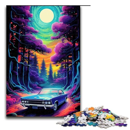 1000-teiliges Spiel „Neonauto in der Natur“, Puzzle aus Holz, tolles Geschenk für Erwachsene (Größe 50 x 75 cm) von LLONGKT