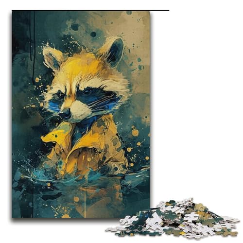 1000-teiliges Spiel „Süßer Kleiner gelber Waschbär“, Puzzle aus Pappe, tolles Geschenk für Erwachsene (Größe 38 x 26 cm) von LLONGKT