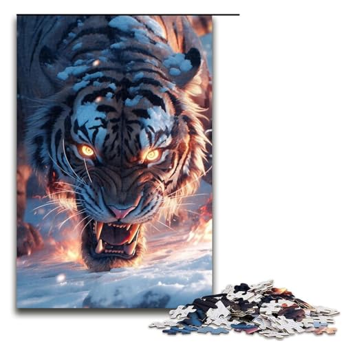 1000-teiliges Tiger-Puzzle, Holzpuzzle, pädagogisches Spielzeug zum Stressabbau, Größe 50 x 75 cm von LLONGKT