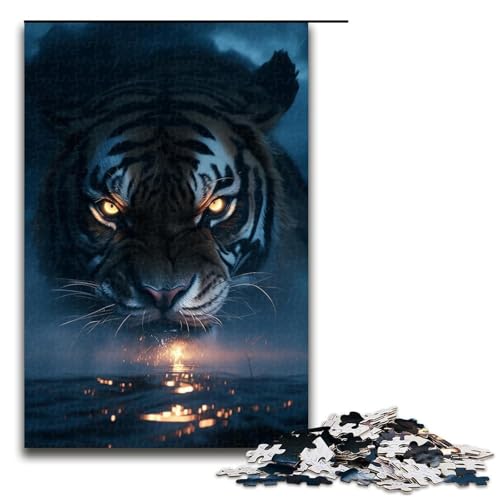 1000-teiliges Tiger-Puzzle, Holzpuzzle, pädagogisches Spielzeug zum Stressabbau, Größe 50 x 75 cm von LLONGKT
