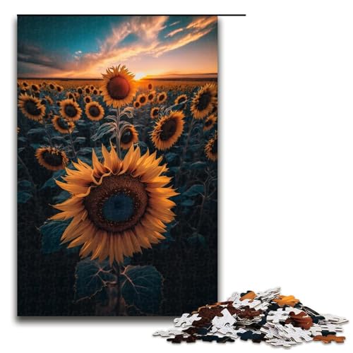 1000-teiliges Weltraum-Sonnenblumen-Puzzle für Teenager, Holzpuzzle, Heimdekorationsspielzeug (Größe 50 x 75 cm) von LLONGKT