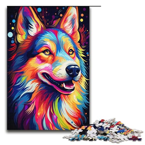 1000-teiliges buntes Fantasie-Puzzle mit deutschem Schäferhund für Erwachsene – Papppuzzle zur Heimdekoration (Größe 38 x 26 cm) von LLONGKT