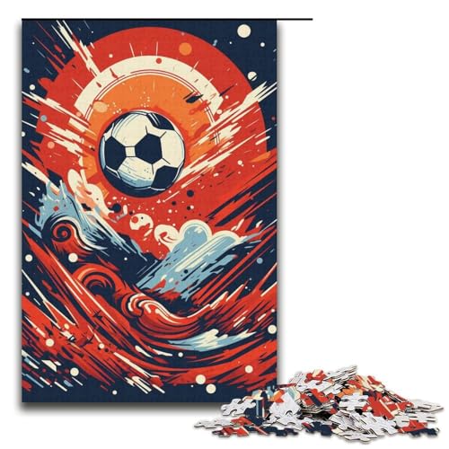 1000-teiliges buntes Fußball-Schnittpuzzle für Erwachsene mit passendem Poster und Quizblatt (Größe 38 x 26 cm) von LLONGKT