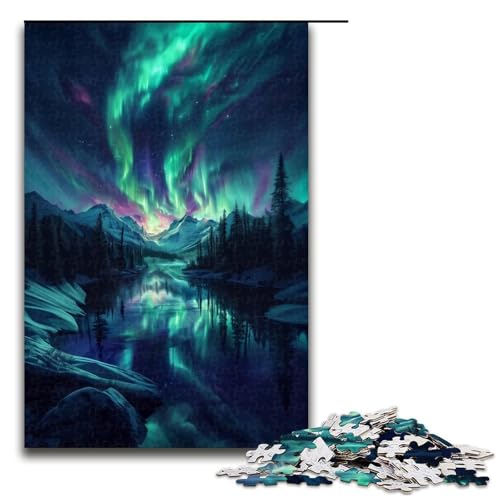 Aurora Borealis über Schnee-Puzzle, 1000 Teile, Puzzle-Kunstwerk für Erwachsene, geeignet als Schreibtischdekoration (Größe 50 x 75 cm) von LLONGKT