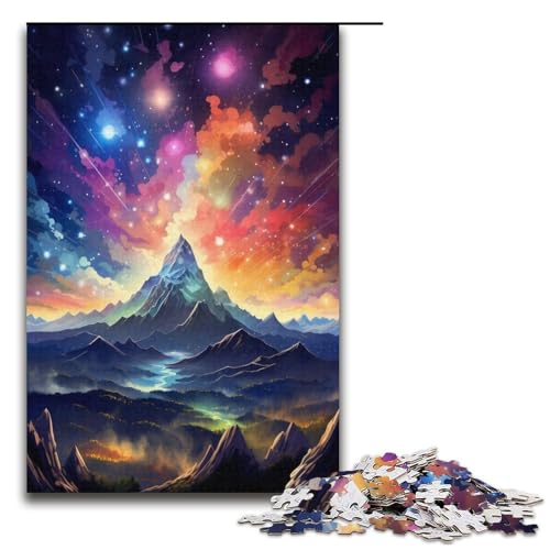Berg mit bunten Sternen, Puzzle, 1000 Teile, Puzzle für Erwachsene, Kunstwerk für Teenager ab 14 Jahren, Größe 38 x 26 cm von LLONGKT