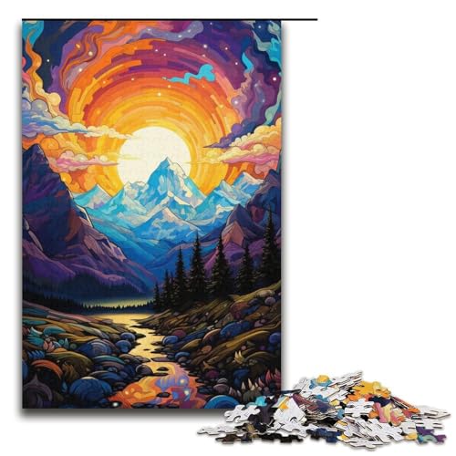 Berg mit bunten Sternen, Puzzle, 1000 Teile für Erwachsene, Puzzle-Kunstwerk, geeignet als Schreibtischdekoration (Größe 38 x 26 cm) von LLONGKT