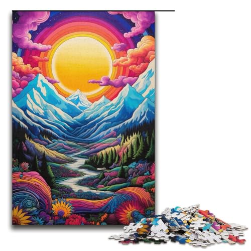 Berg mit bunten Sternen, Puzzle für Erwachsene, 1000 Teile, anspruchsvolles Spielangebot als Geschenk für die ganze Familie (Größe 38 x 26 cm) von LLONGKT