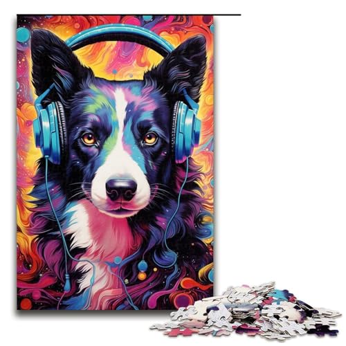 Border Collie-Kopfhörer-Puzzle, 1000 Teile, Puzzle für Erwachsene, gutes Geschenk für Teenager ab 14 Jahren, Größe 50 x 75 cm von LLONGKT
