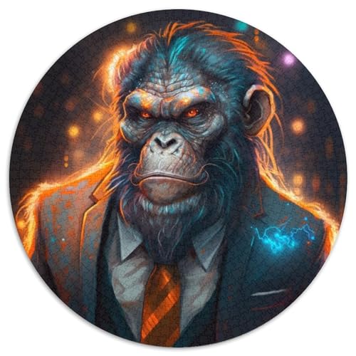 Boss Monkey Runde Puzzles aus Pappe für Erwachsene, 1000-teiliges Denkspiel, Spiel für Erwachsene, interaktive Familienaktivität (Größe 67,5 x 67,5 cm) von LLONGKT