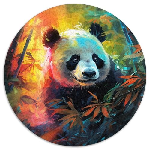 Buntes Kunst-Panda-Puzzle aus Pappe, rund, 1000 Teile, Puzzle für Erwachsene, ideales DIY-Dekor und Denksport-Geschenk (Größe 67,5 x 67,5 cm) von LLONGKT