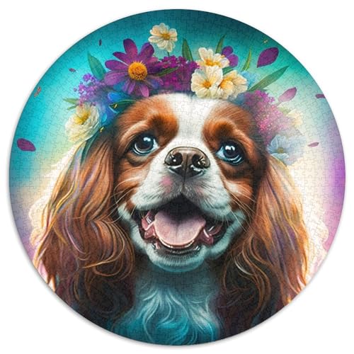 Buntes Kunst-Puzzle mit englischem Cocker Spaniel, rund, 1000 Teile, Puzzle für Erwachsene, Denkspiel für Teenager, (Größe 67,5 x 67,5 cm) von LLONGKT