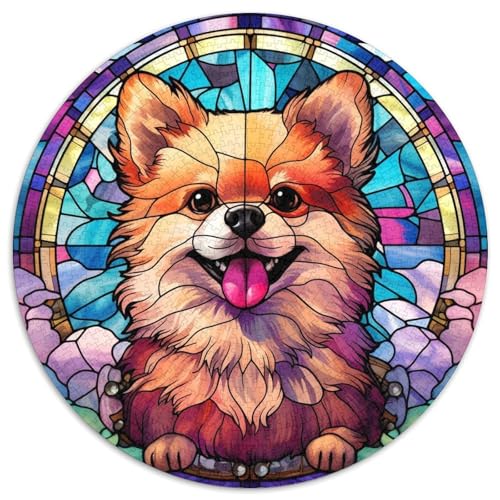 Buntglas-Puzzle mit Zwergspitz für Erwachsene, 1000 Teile, pädagogisches Denkspiel für Erwachsene, künstlerische Heim- und Bürodekoration, ab 14 Jahren (67,5 x 67,5 cm) von LLONGKT
