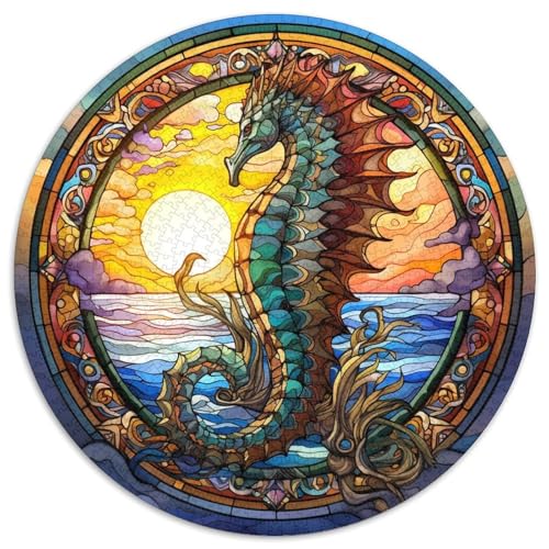Buntglas-Seepferdchen-Puzzle für Erwachsene, 1000 Teile, pädagogisches Denkspiel für Erwachsene, künstlerische Heim- und Bürodekoration, ab 14 Jahren (67,5 x 67,5 cm) von LLONGKT