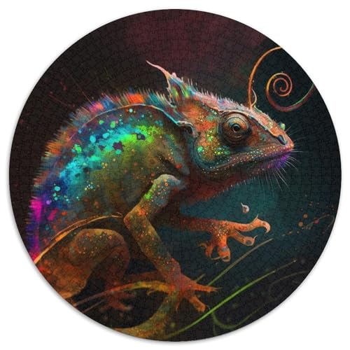 Chamäleon-Puzzle aus Pappe, rund, 1000 Teile, für Erwachsene, anspruchsvolles DIY-Denkspiel für Teenager (Größe 67,5 x 67,5 cm) von LLONGKT
