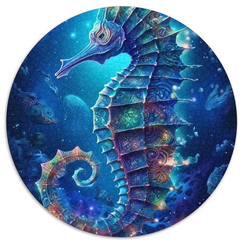 Cosmic Seahorse Runde Puzzles aus Pappe für Erwachsene, 1000-teiliges Denkspiel, Spiel für Erwachsene, interaktive Familienaktivität (Größe 67,5 x 67,5 cm) von LLONGKT