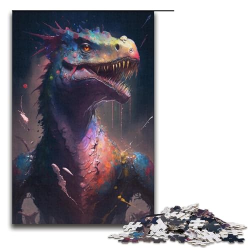Dinosaurier-Mal-Puzzlespiel, 1000-teiliges Puzzle für Erwachsene, Kunstwerk für Teenager ab 14 Jahren (Größe 38 x 26 cm) von LLONGKT