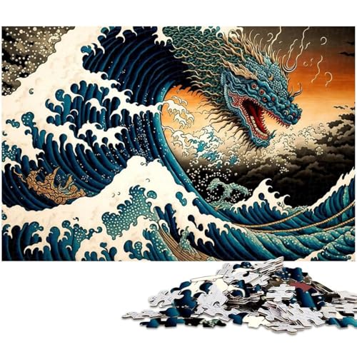 Dragon Off Kanagawa Puzzle 1000 Teile für Erwachsene, anspruchsvolles, schwieriges Puzzle, Weihnachtspuzzle, Geschenke, Größe 50 x 75 cm von LLONGKT