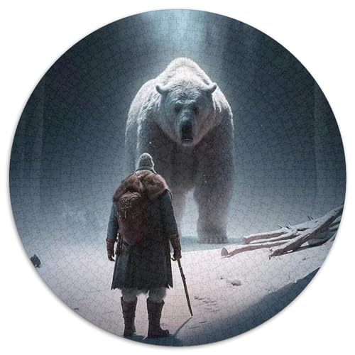 Eisbär-Puzzle, rund, 1000 Teile, aus Pappe, für Erwachsene, interaktives Familienspiel, Denksportaufgabe, Lernspielzeug (Größe 67,5 x 67,5 cm) von LLONGKT
