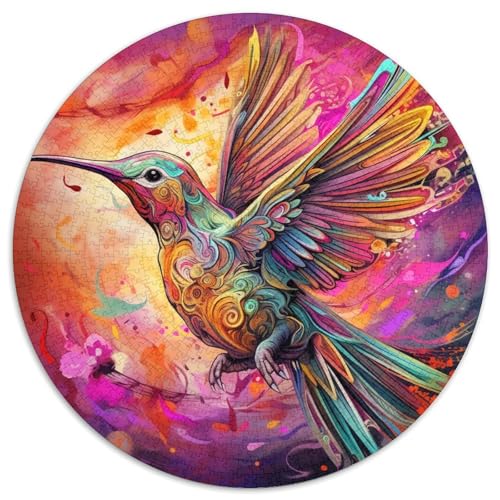 Farbiges Kolibri-Puzzle aus Pappe, rund, 1000 Teile, Puzzle für Erwachsene, Denkspiel für Teenager und Familieninteraktion (67,5 x 67,5 cm) von LLONGKT