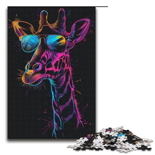 Giraffe mit Kopfhörer-Puzzle, 1000-teiliges Puzzle für Erwachsene, Kunstwerk, trainieren Sie Ihr Gehirn und Ihre Hände, geeignet für Teenager ab 14 Jahren, Größe 38 x 26 cm von LLONGKT