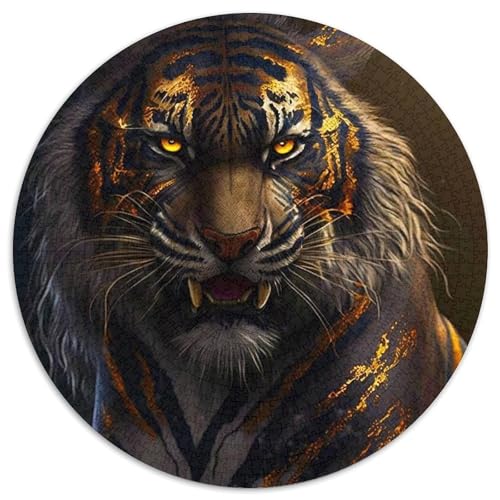 Gold Tigers Runde Puzzles aus Pappe für Erwachsene, 1000-teiliges Denkspiel, Spiel für Erwachsene, interaktive Familienaktivität (Größe 67,5 x 67,5 cm) von LLONGKT