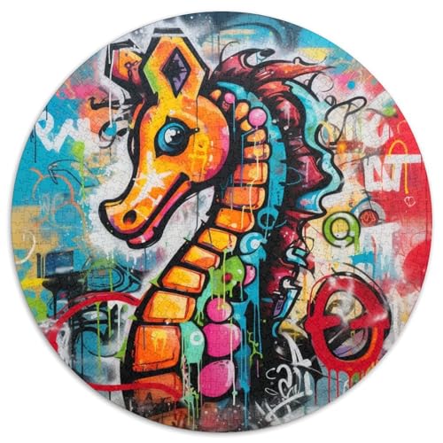 Graffiti-Malerei-Seepferdchen-Puzzle für Erwachsene, 1000 Teile, pädagogisches Denkspiel, künstlerische Heim- und Bürodekoration, ab 14 Jahren (67,5 x 67,5 cm) von LLONGKT