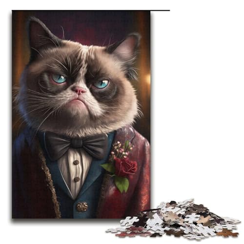 Grumpy Cat Kostüm-Puzzle, 1000 Teile, Puzzle für Erwachsene, Lernspiele, Stressabbau, schwierige Herausforderung für Teenager ab 14 Jahren, Größe 38 x 26 cm von LLONGKT