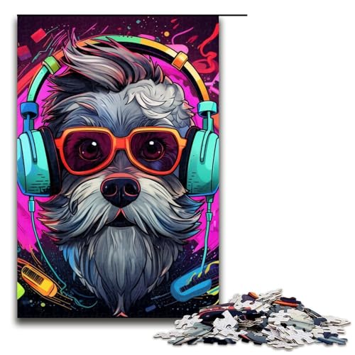 Hund mit Kopfhörer-Puzzle, 1000-teiliges Puzzle für Erwachsene, Kunstwerk, trainieren Sie Ihr Gehirn und Ihre Hände, geeignet für Jugendliche ab 14 Jahren, Größe 50 x 75 cm von LLONGKT
