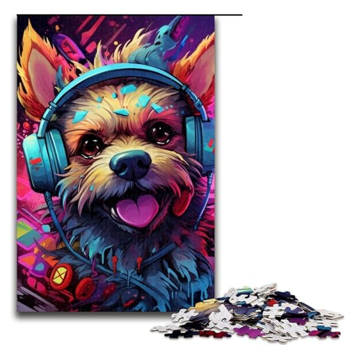 Hund mit Kopfhörer-Puzzle für Erwachsene, 1000 Teile, stärkt die Liebe zwischen Paaren, für Teenager ab 14 Jahren, Größe 50 x 75 cm von LLONGKT