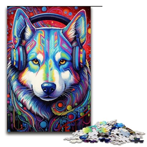 Husky-Kopfhörer-Puzzle, 1000 Teile, Puzzle für Erwachsene, tolles Geschenk für Teenager ab 14 Jahren, Größe 50 x 75 cm von LLONGKT