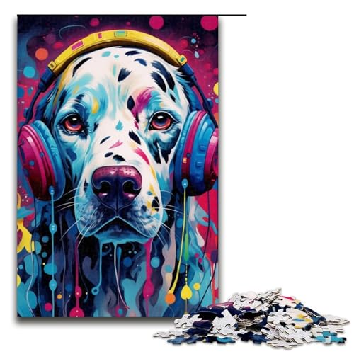 Jigsaw Kopfhörer Dalmatiner 1000-teiliges Puzzle, Holzpuzzle, geeignet für Erwachsene, tolles Geschenk für Erwachsene, Größe 50 x 75 cm von LLONGKT