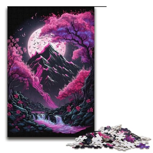 Kirschblüten-Berg-Puzzle, 1000-teiliges Puzzle für Erwachsene, Kunstwerk, Lernspiel für Geburtstag, Weihnachten, Größe 38 x 26 cm von LLONGKT