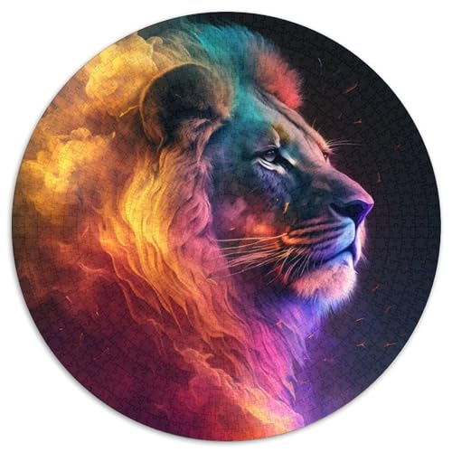 Kleiner Löwe im Regenbogenfeuer, runde Puzzles mit 1000 Teilen für Erwachsene, kreatives Familienspiel und Heimdekoration, Teenager (Größe 67,5 x 67,5 cm) von LLONGKT