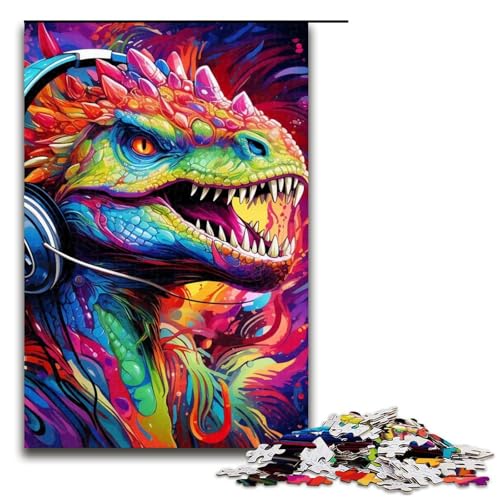 Kopfhörer-Dinosaurier-Puzzle 1000 Teile für Erwachsene, Heimdekoration, Puzzle-Geschenkideen, geeignet für und Teenager ab 14 Jahren, Größe 50 x 75 cm von LLONGKT