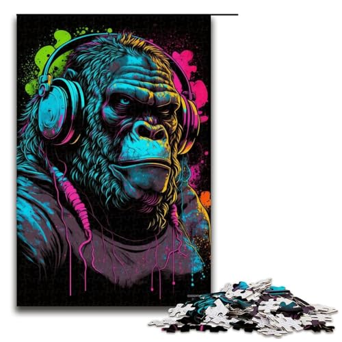 Kopfhörer-Gorilla-Puzzle, 1000 Teile, Puzzle für Erwachsene, tolles Geschenk für Teenager ab 14 Jahren, Größe 50 x 75 cm von LLONGKT