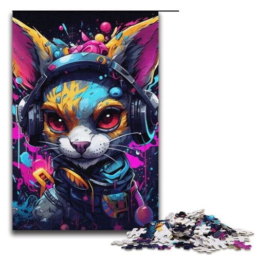 Kopfhörer-Hund, 1000-teiliges Puzzle für Erwachsene, anspruchsvolles Spielpuzzle, gutes Geschenk für Teenager ab 14 Jahren, Größe 38 x 26 cm von LLONGKT