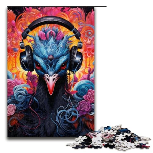 Kopfhörer Schwarzer Schwan 1000-teiliges Puzzle für Erwachsene, Puzzles, Geschenke zur Heimdekoration, geeignet für und Teenager ab 14 Jahren, Größe 50 x 75 cm von LLONGKT