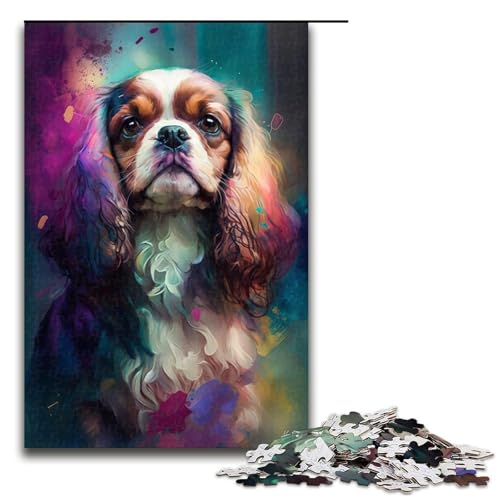 Lustige Puzzles für Erwachsene, 1000 Teile, Cavalier King Charles Spaniel, Hunde-Puzzle, Holzpuzzle für Erwachsene, (Größe 50 x 75 cm) von LLONGKT