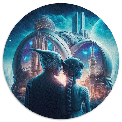 Machine City Runde Puzzles aus Pappe für Erwachsene, 1000-teiliges Denkspiel, Spiel für Erwachsene, interaktive Familienaktivität (Größe 67,5 x 67,5 cm) von LLONGKT