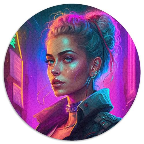 Metal Girl Rundes Puzzle aus Karton, 1000 Teile, für Erwachsene, anspruchsvolles DIY-Denkspiel für Teenager (Größe 67,5 x 67,5 cm) von LLONGKT