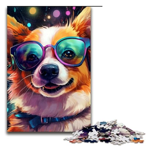 Neonbrille Corgi Puzzle Spielzeug Erwachsene 1000 Teile Puzzle Lernspiel für Geburtstag, Weihnachten für Jugendliche ab 14 Jahren Größe 50x75cm von LLONGKT
