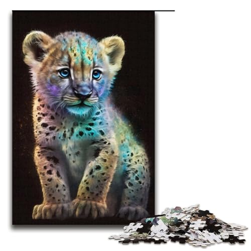 Niedliches Galaxy-Baby-Leopard-Puzzle mit 1000 Teilen, Puzzle für Erwachsene, Lernspiele, Stressabbau, schwierige Herausforderung für Teenager ab 14 Jahren, Größe 38 x 26 cm von LLONGKT