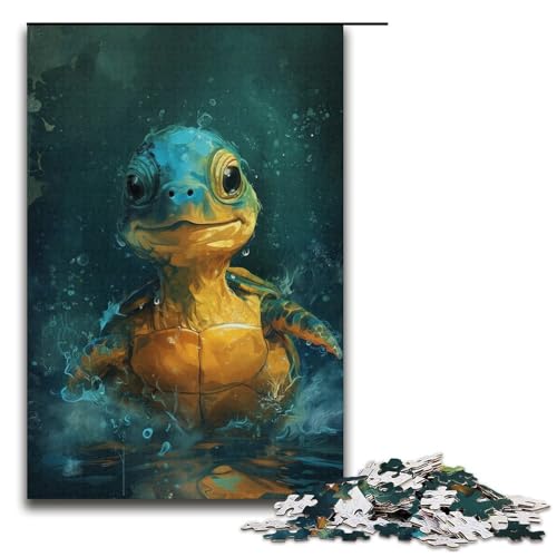 Niedliches Puzzle mit Kleiner gelber Schildkröte, 1000 Teile, Puzzle-Kunstwerk für Erwachsene, geeignet als Schreibtischdekoration (Größe 38 x 26 cm) von LLONGKT
