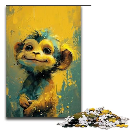 Niedliches Puzzle mit kleinem gelben Affen, 1000 Teile, Puzzle-Kunstwerk für Erwachsene, geeignet als Schreibtischdekoration (Größe 50 x 75 cm) von LLONGKT