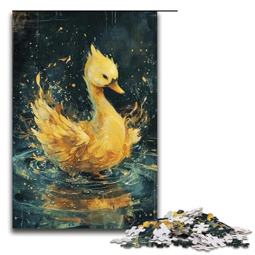 Niedliches Puzzle mit kleinem gelben Schwan, 1000 Teile, Puzzle-Kunstwerk für Erwachsene, geeignet als Schreibtischdekoration (Größe 38 x 26 cm) von LLONGKT